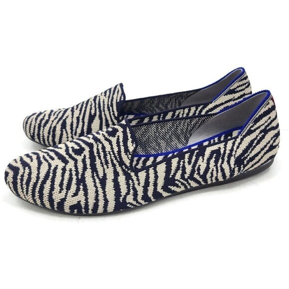 New Rothy's The Loafer Zebra Womens 10.5 Flats Shoes Navy Blue